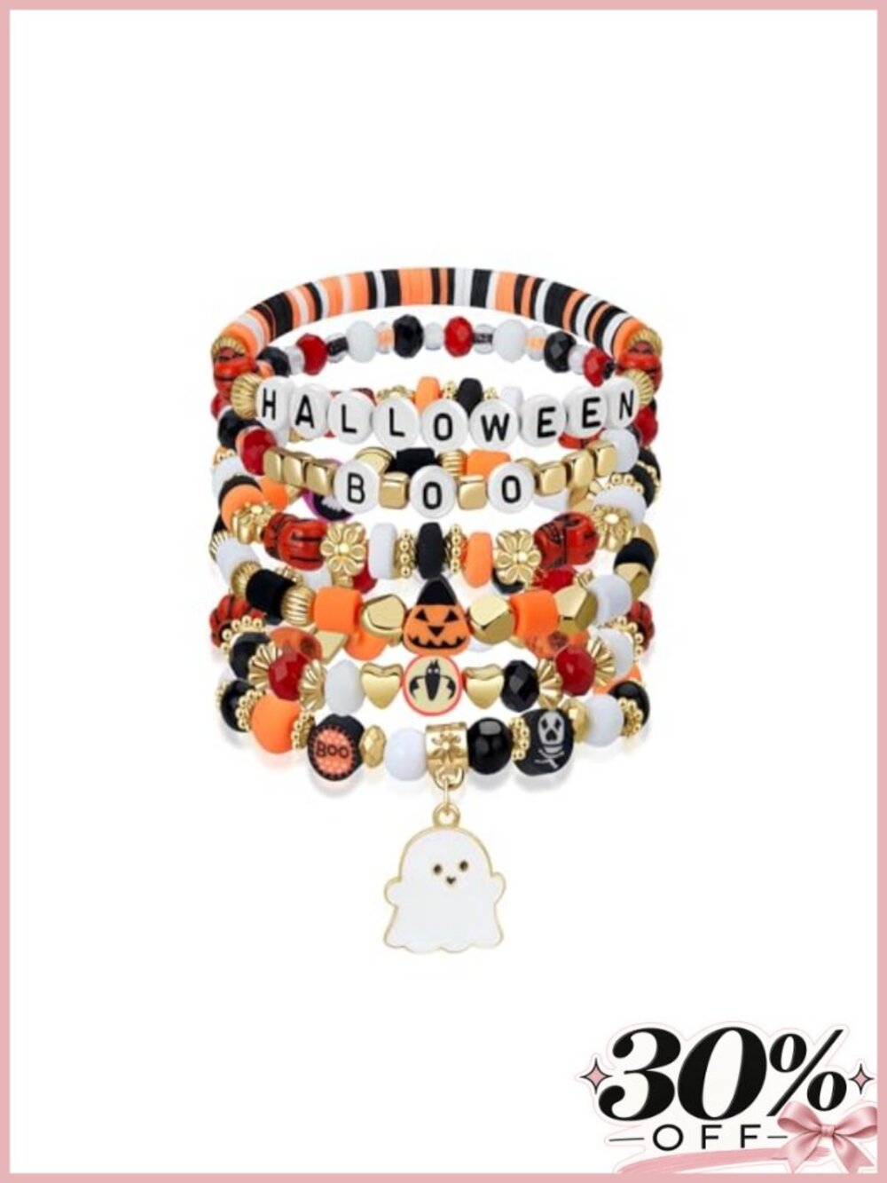 Halloween Stretch Bracelet for Women Men Ghost Bat Skull Charm Beaded Party Gift